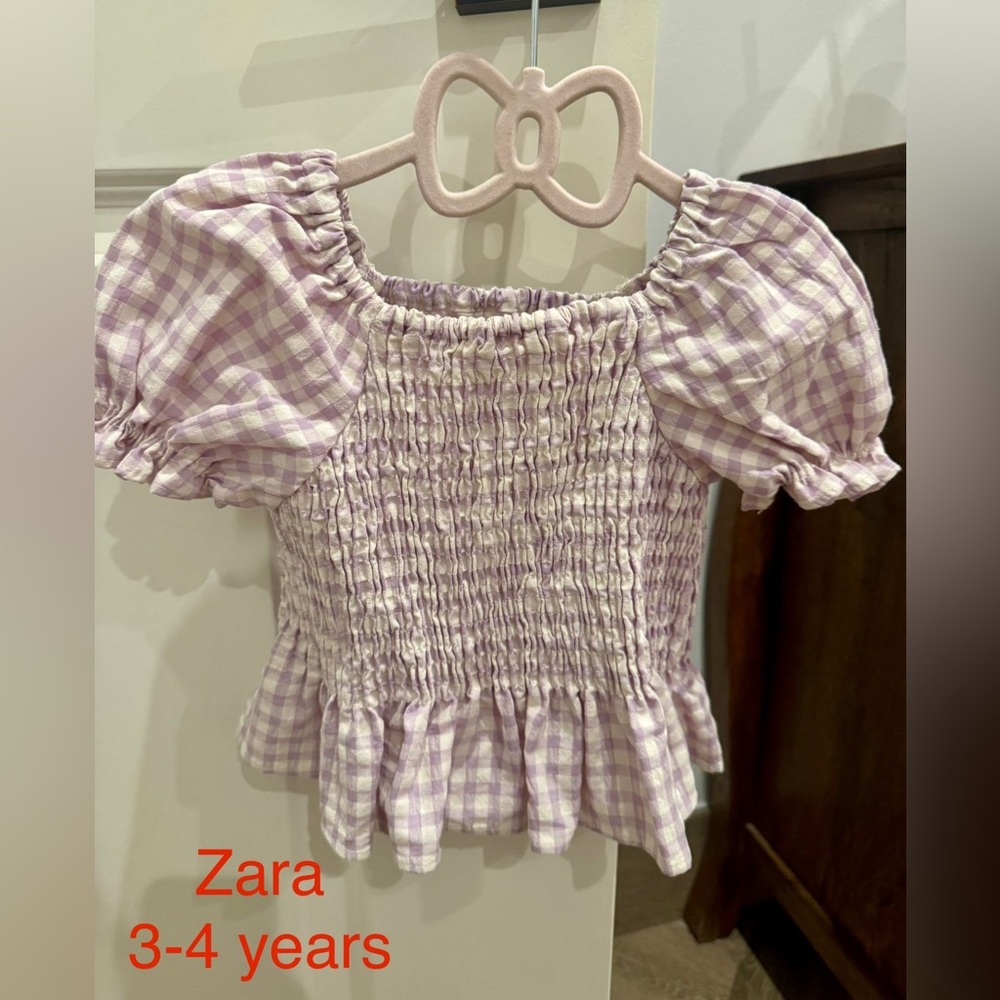 Zara Lilac Gingham Smocked Blouse